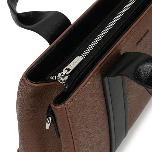 Fastrack Midnight Mocha Satchel | Women’s Pebbled Faux-Leather Satchel | Dual Compartments, Centre Zip Divider & dual carry option