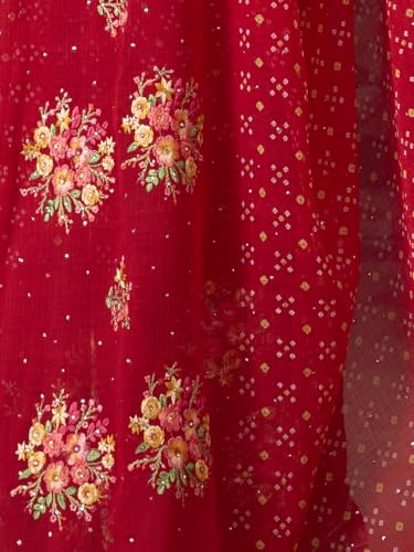 Laxmipati Monaco Embellished Floral Embroidered Chiffon Saree in Red Color