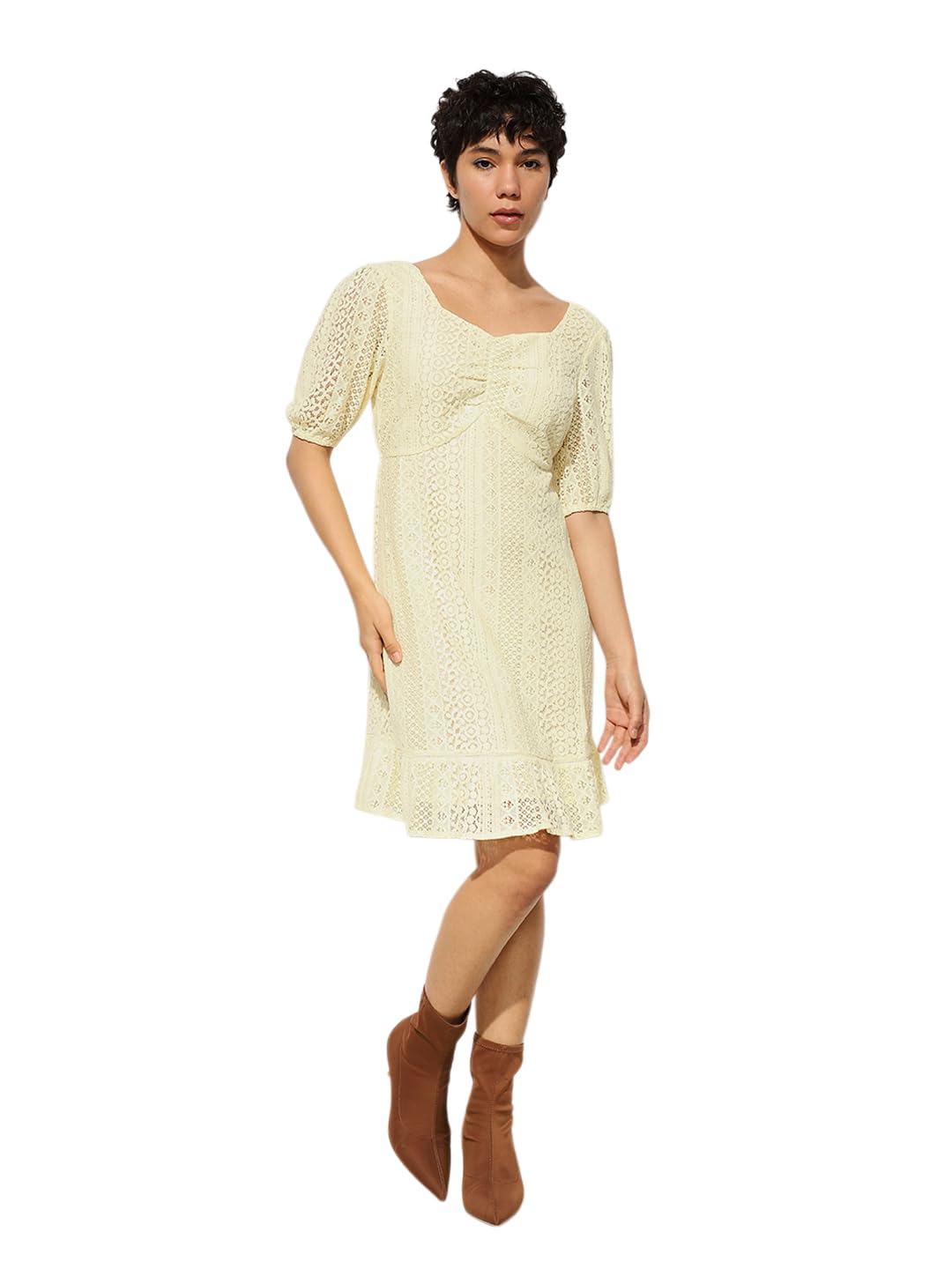 ONLY Women's Fit and Flare Yellow Dress