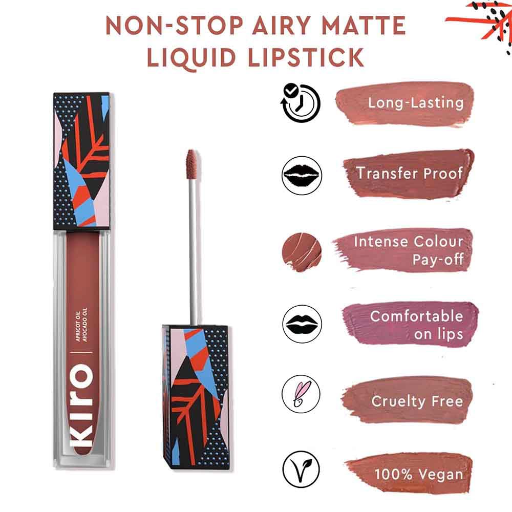 Kiro Non-Stop Airy Matte Liquid Lipstick - Nude Lily (Blush Pink), 5ml | Super-Pigmented, Long-Lasting, hydrating | Waterproof, Smudge-Proof, Lightweight | Infused with Avocado & Apricot Oil