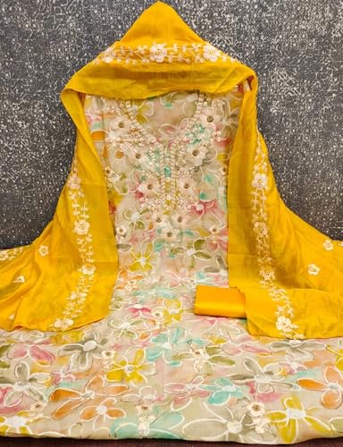 Leeli Peeri Designer Women's Chanderi Embroidery Work Unstitched Salwar Suit Dress Material