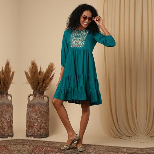 Globus Women Ethnic Dress (GS569745_Green_L)