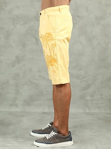 BEEVEE Men's Yellow Regular Fit Printed Shorts