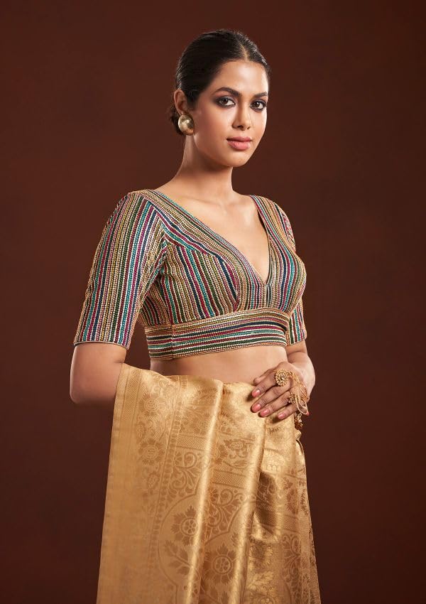 Salwar Studio Stripe Embroidered Readymade Blouse- Pack of 1.