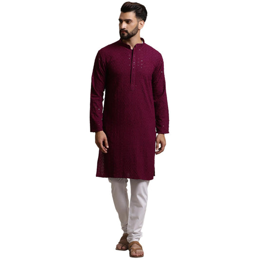 SOJANYA (Since 1958 Men's Pure Cotton Purple Sequence Kurta & White Pyjama Set