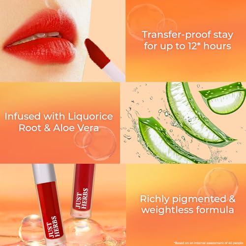 Just Herbs Water Baby Smudge & Transfer Proof | 12hrs Stay | Richly Pigmented Infused with Aloe Vera Multipurpose Water Tint for Lips, Cheeks and Eyelids for Women 6.5ml (Orange You Cute)