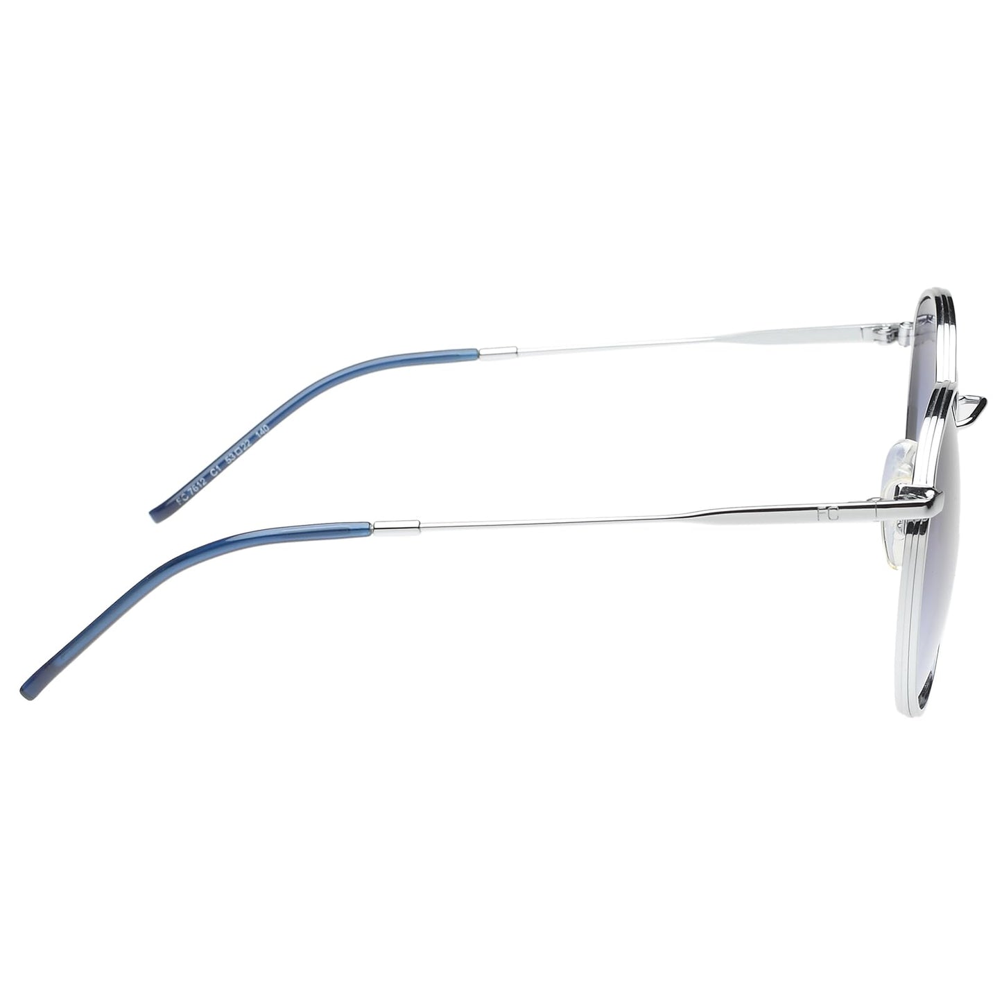 French Connection|Silver Full Frame Round Sunglasses|100% UV Protected (Uv 400) Blue Gradient Faded Lens|Men's & Women's|Small|FC 7612 C1 Light Gun 53 S