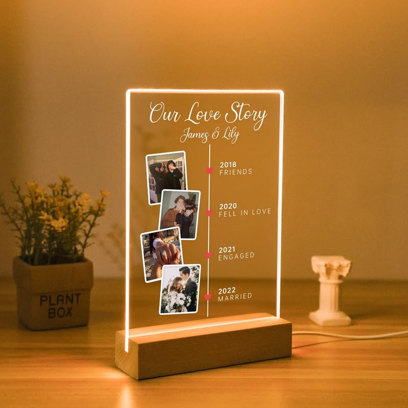 THE GRANDEUR Acrylic Led Rectangular Tabletop Photo Frame Customised Gift, Anniversary Gift, Valentine's Day Gift, Wedding Gifts for Couples, Marriage Gift, Birthday Gifts(Design 1), Brown, 20x15 cm1