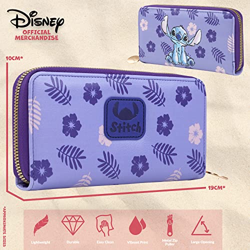 Disney Stitch Purse for Women Teenagers Girls, Zip Around Coin Purse with Card Slots, Travel Wallet - Stitch Gifts for Women, Purple Stitch, One Size, Zippered