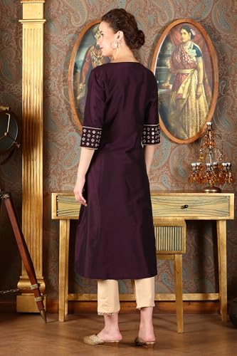 W for Woman Purple Solid Zari Embroidered A-Line Blend Kurta with Straight Pant and Dupatta Set (WS11970-222619-XL)