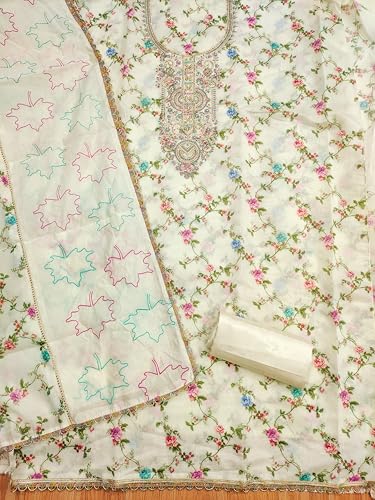 Leeli Peeri Designer Women's Chanderi Printed With Hand Embroidery Work Unstitched Salwar Suit Dress Material