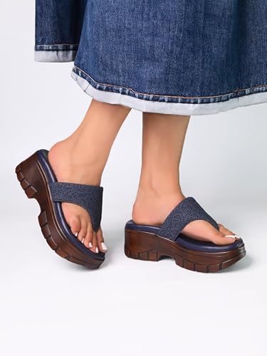 MONROW Fancy and Stylish Wedges Extra Cushioning and Comfortable Fashionable Light Weight Allday Wear Vegan Wedge Heels for Women and Girls Navy Blue 5UK