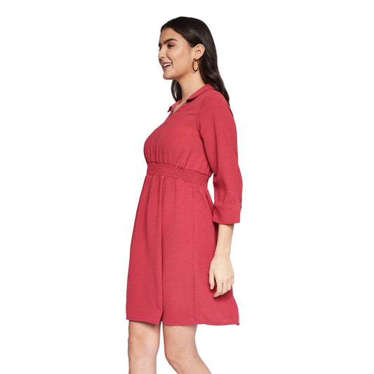 AND Women's Cotton Fit Flare Knee-Length Dress (EE22AB023DRCEY_Rust_12)