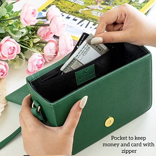 NEORAH - Ladies Box Sling Bag ELEANOR+Magnetic Closure+Spacious Main Compartment+Adjustable Strap|Hand Crafted Vegan Leather|Crossbody For Women|Multipurpose Everyday Shoulder Bag Purse – DARK GREEN