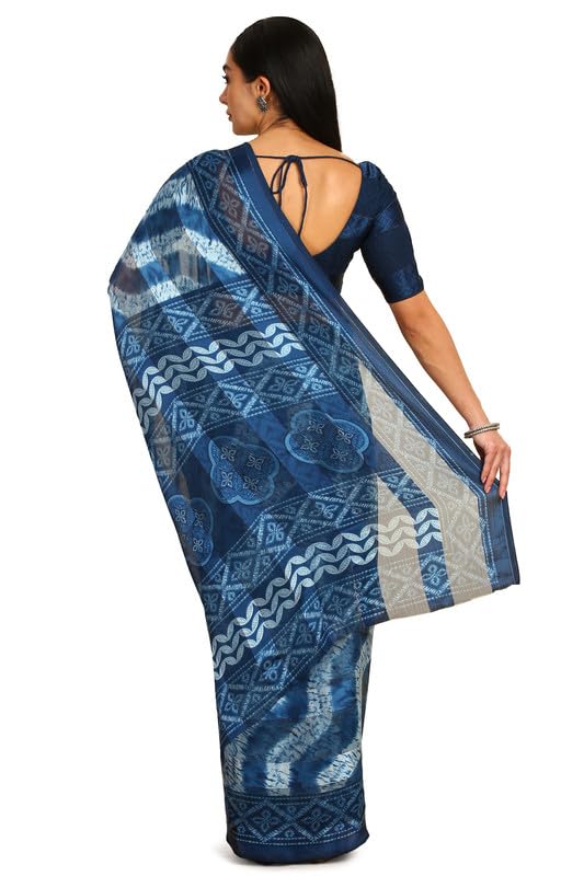 Soch Womens Blue Chiffon Ethnic Motifs Saree