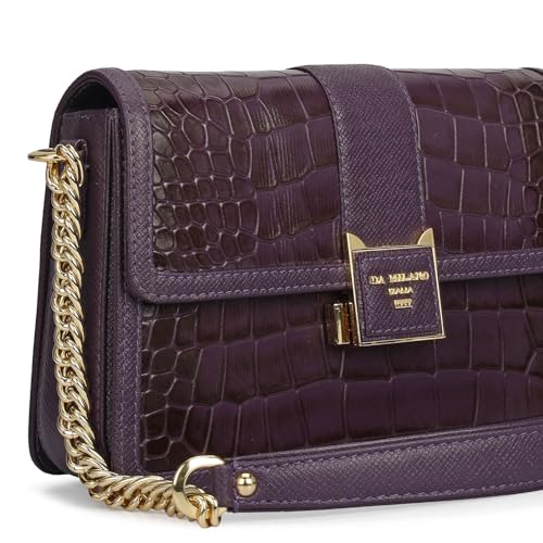 Da Milano Leather Shoulder Bag for Women - Purple (00870OL)