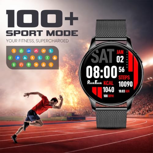 PunnkFunnk Evo Vista Smartwatch for Men & Women | 1.43" AMOLED Full-Touch Round Display | Bluetooth Calling, 120+ Sports Modes, Heart Rate & SPO₂, IP68 Waterproof Smart Watch- (Chain Black)