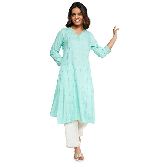 Global Desi Women's Viscose Straight Tunic Shirt (SS23GM094KURYS_Mint