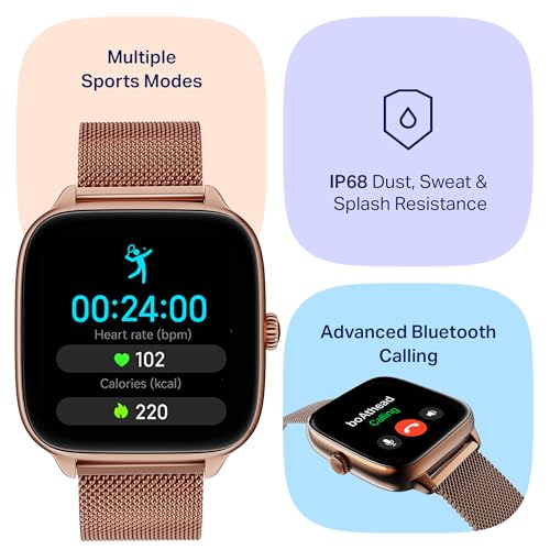 boAt Storm Verge, 1.72" (4.4 cm) Unisex Design, AuraVue Display with 20% Higher Brightness, Premium Metal Body, 80+ Sports Mode, Bluetooth Calling, Smart Watch for Men & Women (Rose Gold)