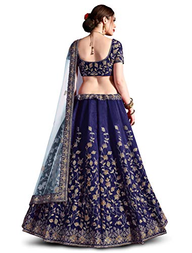 Zeel Clothing Women's Raw Silk Semi-Stitched Lehenga Choli for Women (Wedding-Bridal-Lehenga-7011-Blue-New, Navy Blue_Free Size)