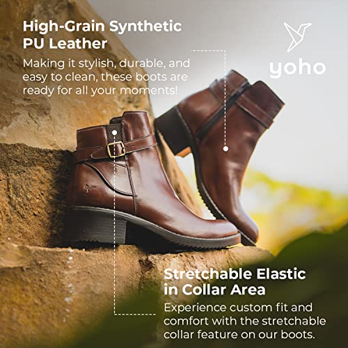 YOHO Brown Boot For Women Stylish and Comfortable | Mid AnkleBoot and Anti Skid Sole |Trendy, Zipper Casual Boots for Womens, Outdoor and Holiday Outings| Size-6