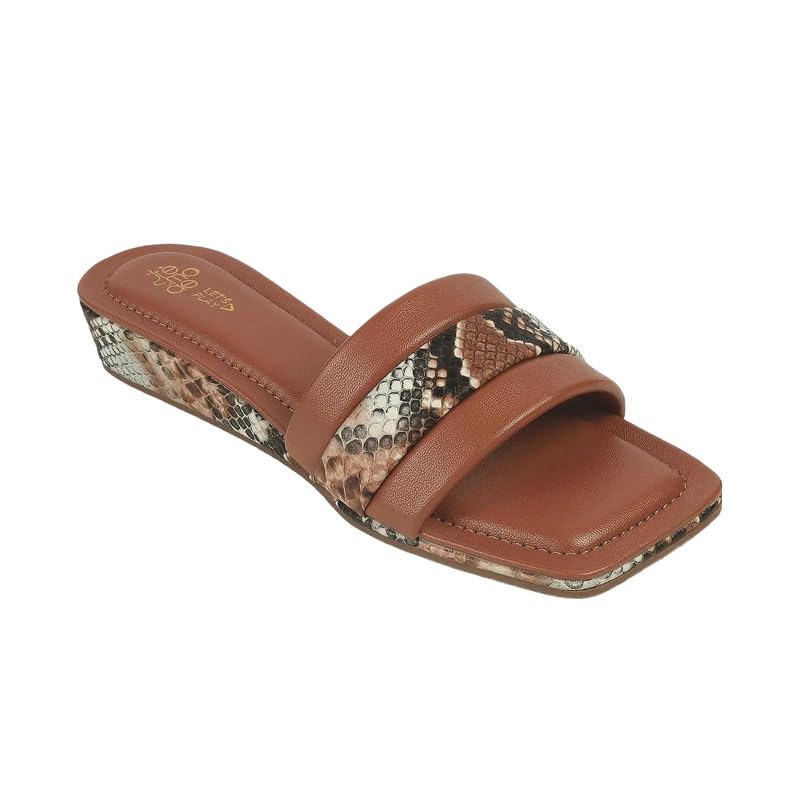 tresmode Kelo Women's Tan Casual Wedge Sandals | Vegan Friendly Leather | TPR Sole in Size 5 UK / 38 EU