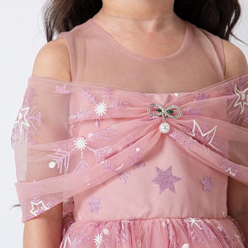 Hopscotch Girls Sleeveless All Over Print Peach Party Dresses for Age (3-4 Years)