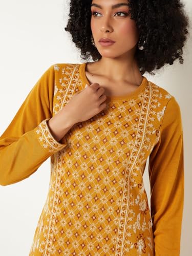 Max Women Knit Straight Winter Kurta (Yellow_XL)
