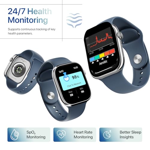 Fire-Boltt Ninja X Ring Smart Watch with 1.96” Large Display, Bluetooth Calling, Wireless Charging, AI Voice Assistant, 500+ Watch Faces, Health Suite, Smart Watch for Man & Woman – Blue S