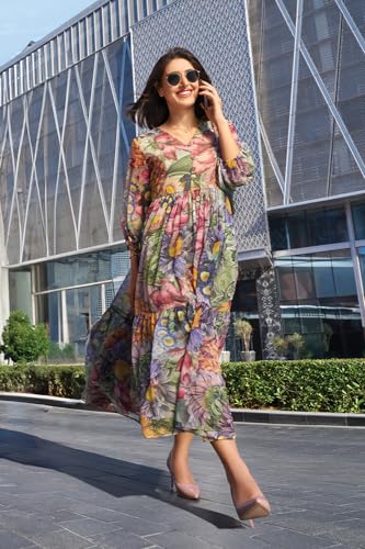 W for Woman Multi-Coloured Floral Printed Tiered Dress (Size: M)-24FEW11256-123567