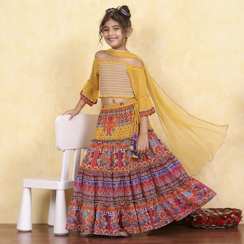 Biba Girl's Polyester Lehenga Set (KWPRSMKT6453AW25MLTI_Multicolor_8 9 Years)