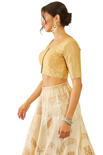 Soch Womens Gold Tussar Sequin Embellished and Embroidered Front-Open Blouse