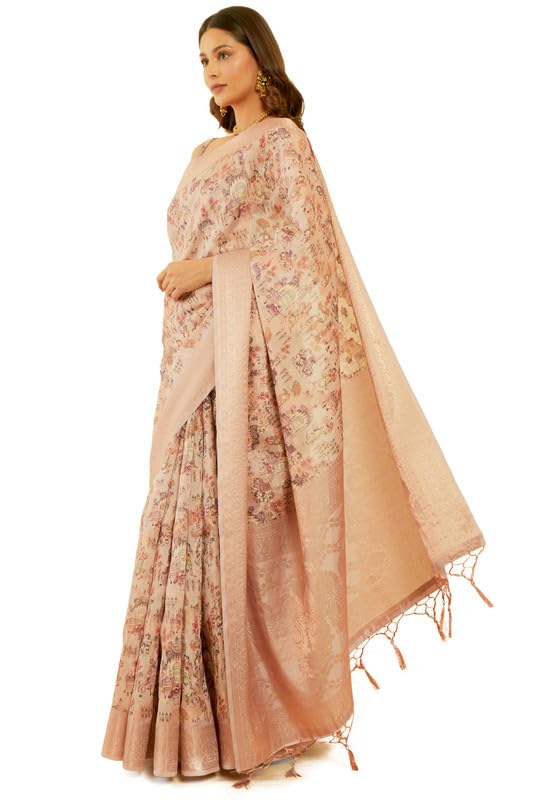 Soch Womens Peach Chanderi Madhubani Print Jacquard Saree