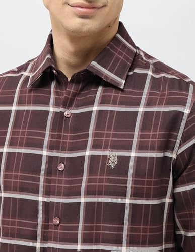 U.S.Polo ASSN. Men's Checkered Tailored Fit Shirt (USSHTP1154_Maroon