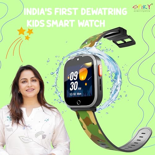 SPIKY 4G Kids Smart Watch with Video Calling, GPS Tracker, WiFi & SIM Support | Calling Smartwatch for Boys & Girls | SOS, Safe Zone, IP67 Waterproof, Camera, Pedometer (Camo Green)