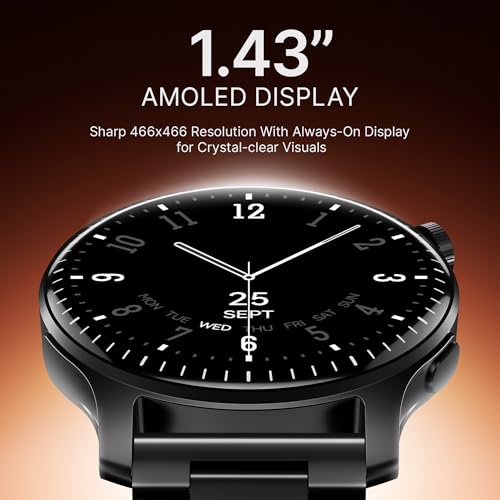 boAt Ultima Prime smartwatch with 1.43” AMOLED Display, AOD, Personalized Fitness Nudges, Functional Crown,100+ Sports Modes, Create Your Own Watchface, smartwatch for man and Woman (Steel Black)