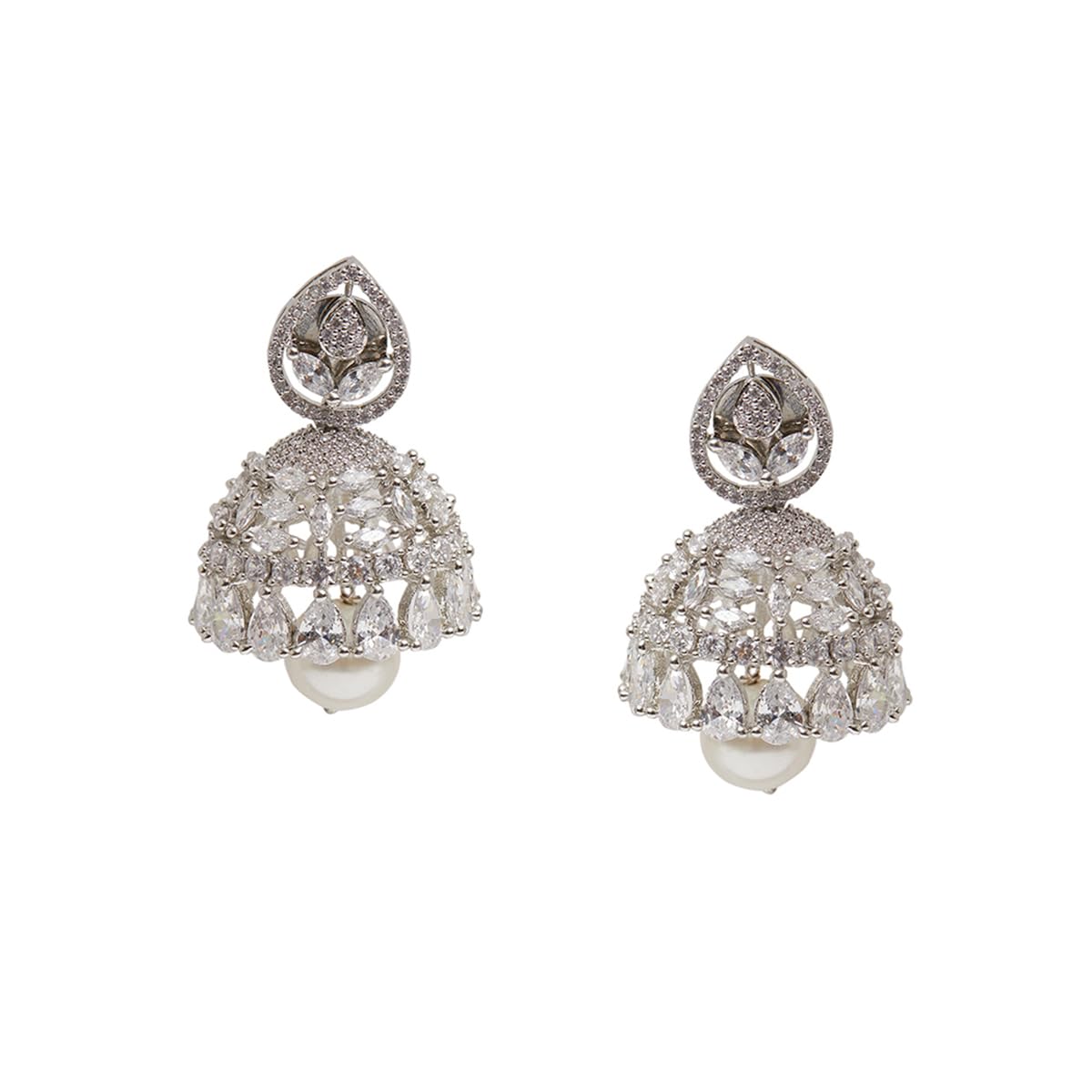 VOYLLA Cz Elegance Silver Plated Shiny Necklace Set For Women|Womens Jewellery Set|Gift For Women|Womens Gift|Gift For Her|