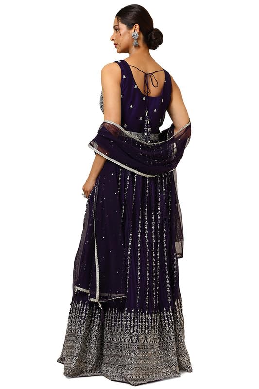 Soch Womens Purple Georgette Blend Embroidered Gown with Sequins