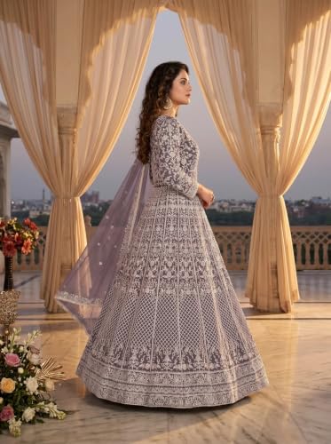 RUDRAPRAYAG Net And Santoon Anarkali Gown for Women | Semi Stitched Embroidered Gown for Women 2026 | Long Gown | Gown in Clothing & Accessories