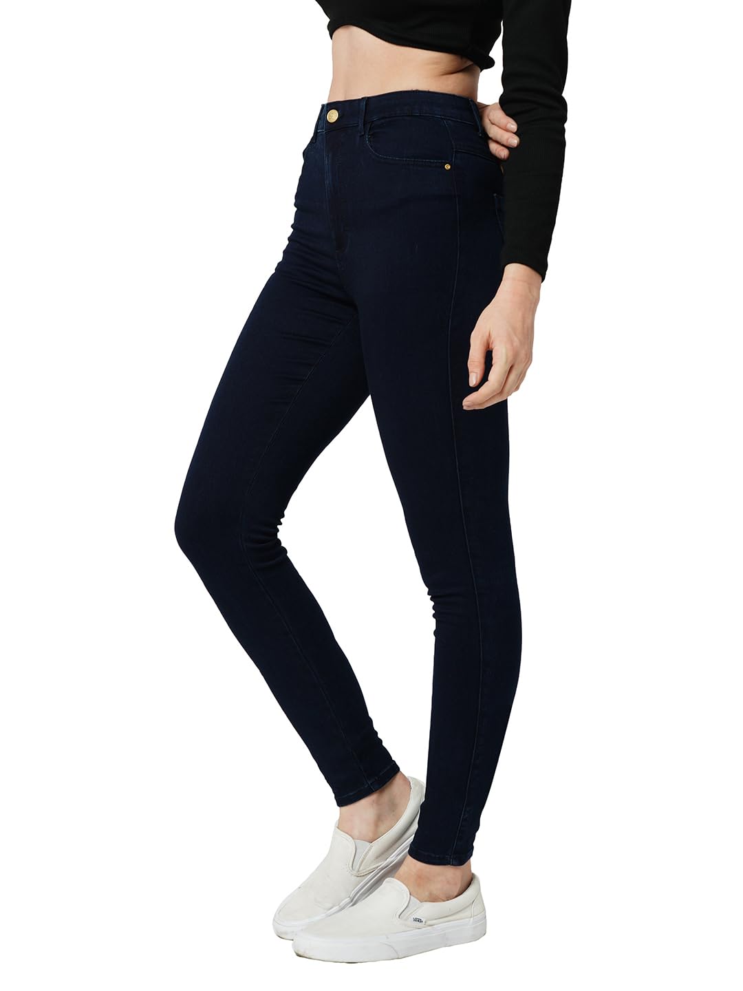 ONLY Women Solid Cotton Blend Skinny Fit High Rise Regular Length Dark Blue Jeans