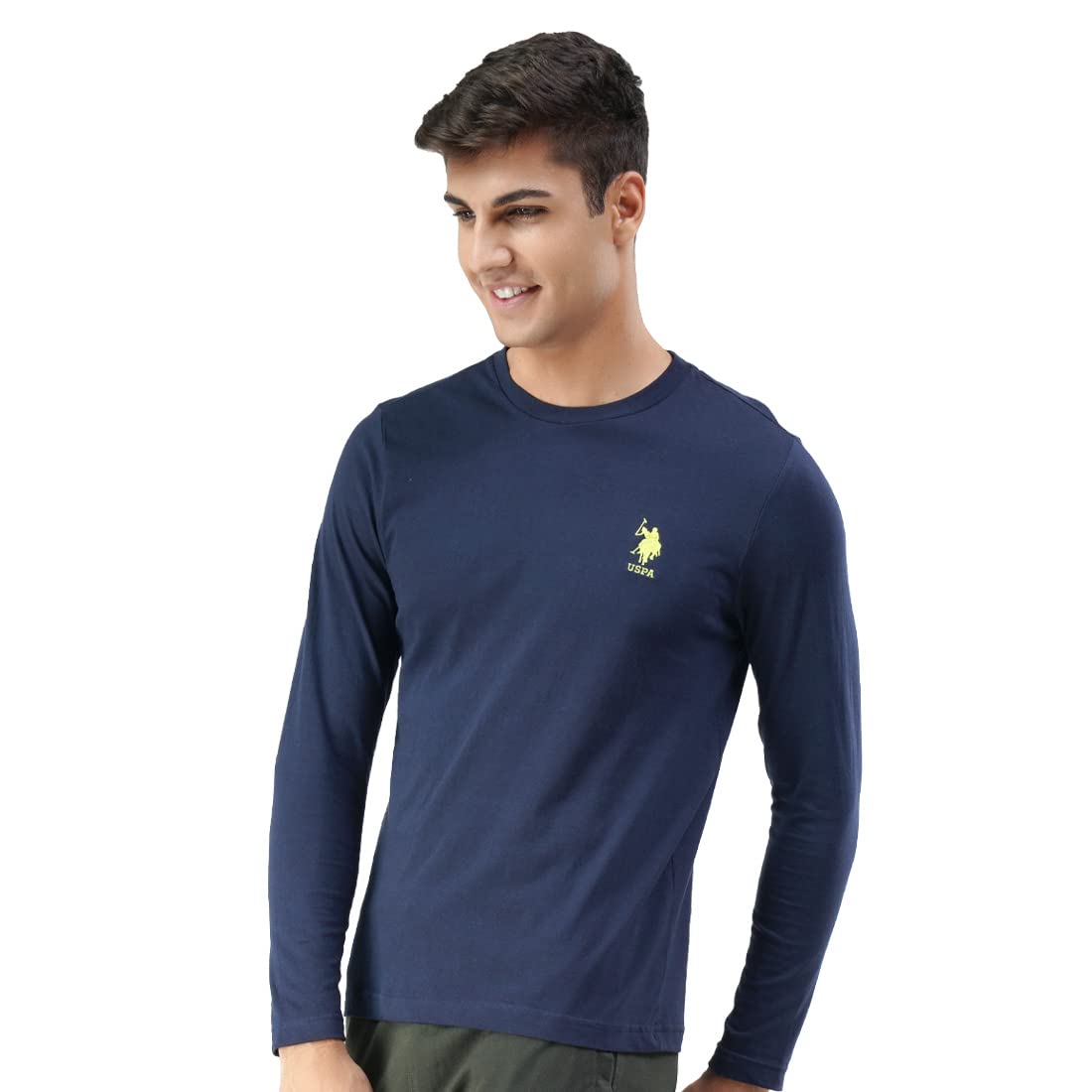 U.S. POLO ASSN. Men Pure Cotton Long Sleeve Solid I693 Crew Neck, Regular, Sweat Shirt T-Shirt - Pack of 1 (Navy L)