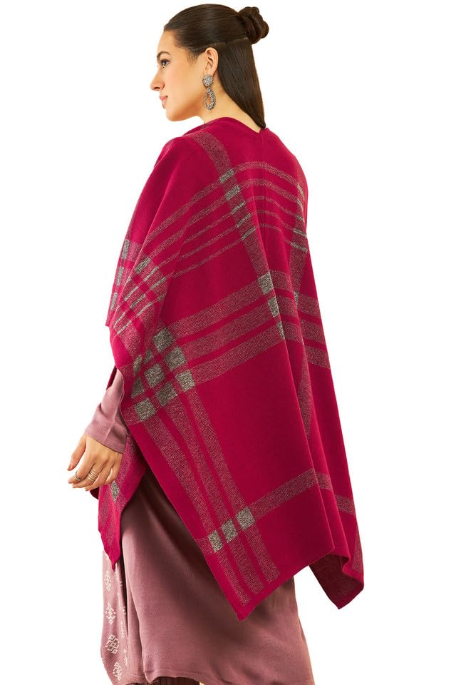 Soch Womens Wine Acrylic Woven Design Winter Shrug