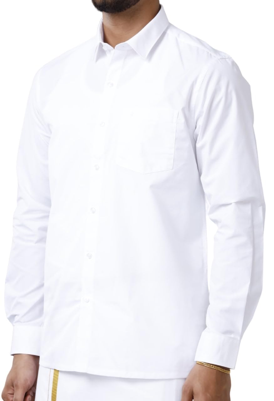 RAMRAJ COTTON Men Solid Full Sleeves White Shirt(40;White)