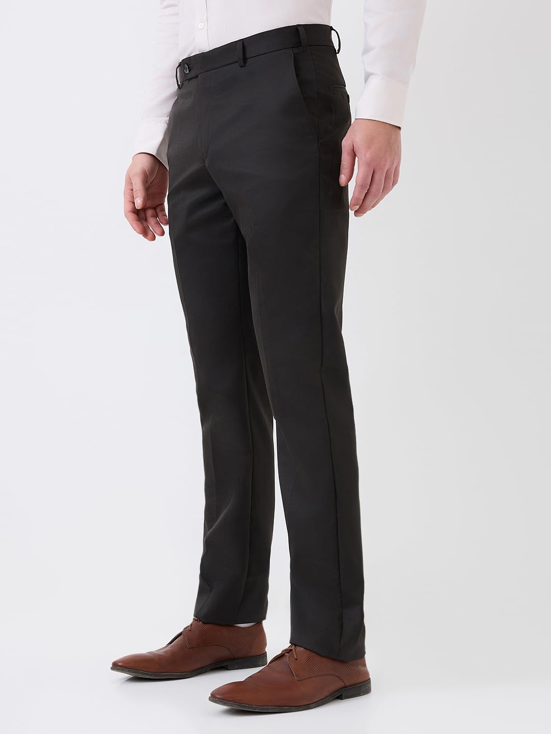 Park Avenue Men Regular Fit Solid Pattern Polyester Blend Flat Front Formal Trouser Brown