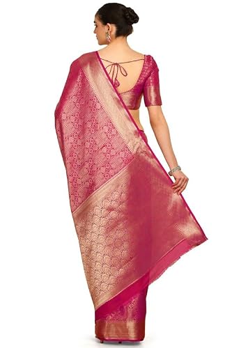 Soch Womens Orange Floral Zari Woven Design Silk Blend Saree With Tassels