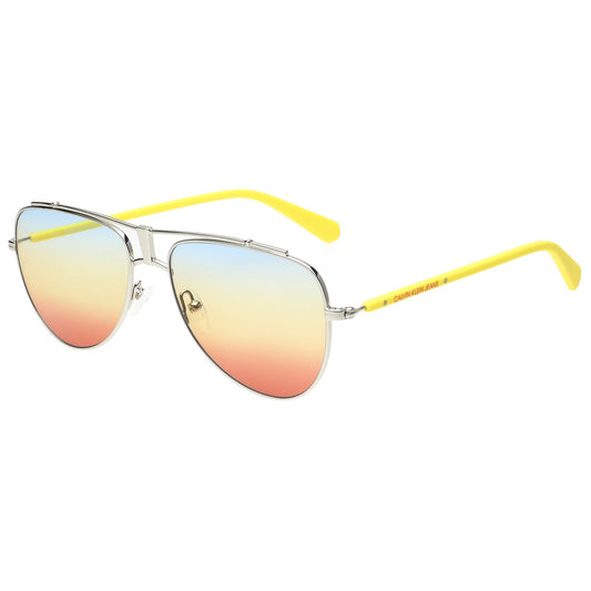 Calvin Klein Jeans|Silver Full Frame Aviator Sunglasses|100% UV Protected (Uv 400) Blue Gradient Faded Lens|Men's|Medium|CKJ 19302 045 56 S