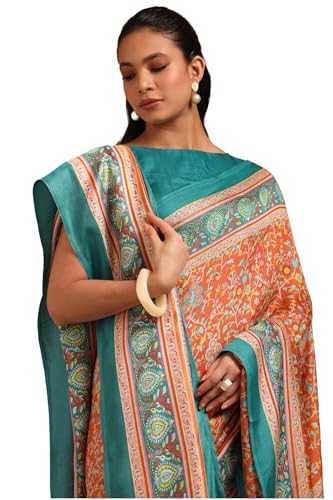 Soch Womens Orange Pashmina Floral Print Saree
