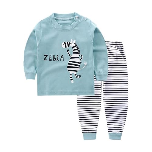 Bold N Elegant Cotton Full Sleeve Cute Cartoon Print T-Shirt & Pajama PJ Jogger Clothing Set for Infant Toddler Baby Boy Girl Kids (3-4 Years, Blue - Zebra)