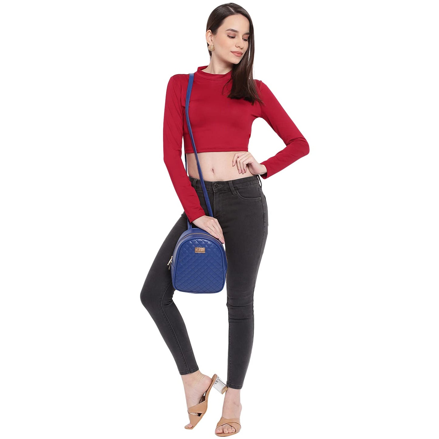 KLEIO Quilted Leather Multifunctional Backpack for Women (Royal Blue)