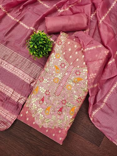 Leeli Peeri Designer Women's Simmer Silk Embroidery Work Unstitched Salwar Suit Dress Material